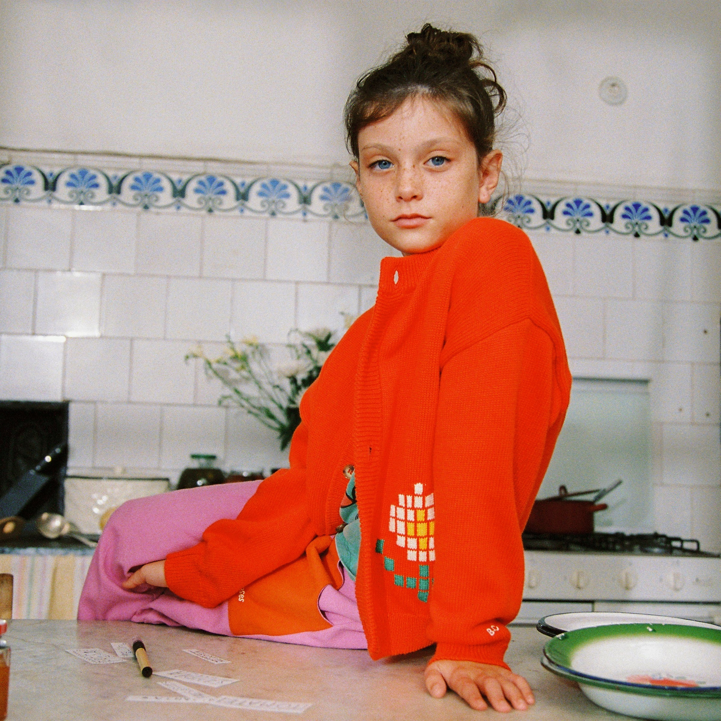 Cardigan Pixel Daisy Red