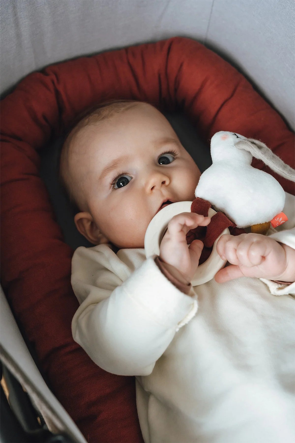 Bite ring with rattle rabbit