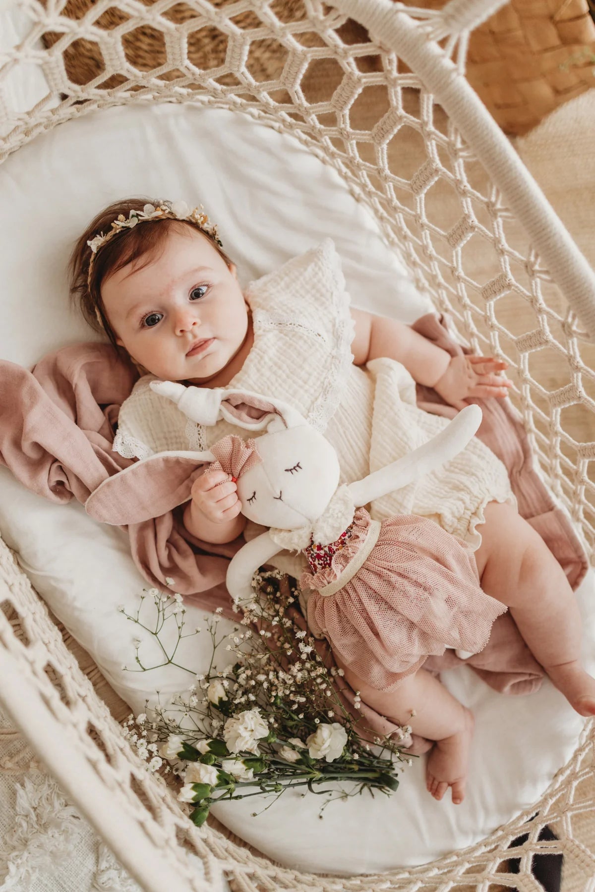 Poupée en tissu Lapin rose (GOTS)