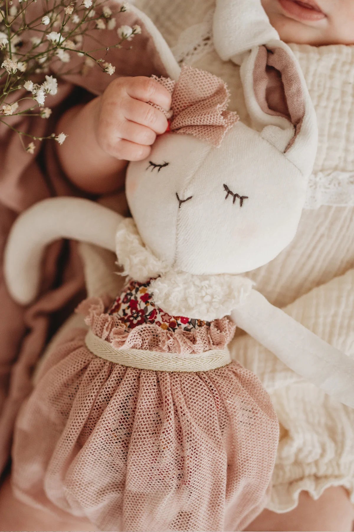 Poupée en tissu Lapin rose (GOTS)