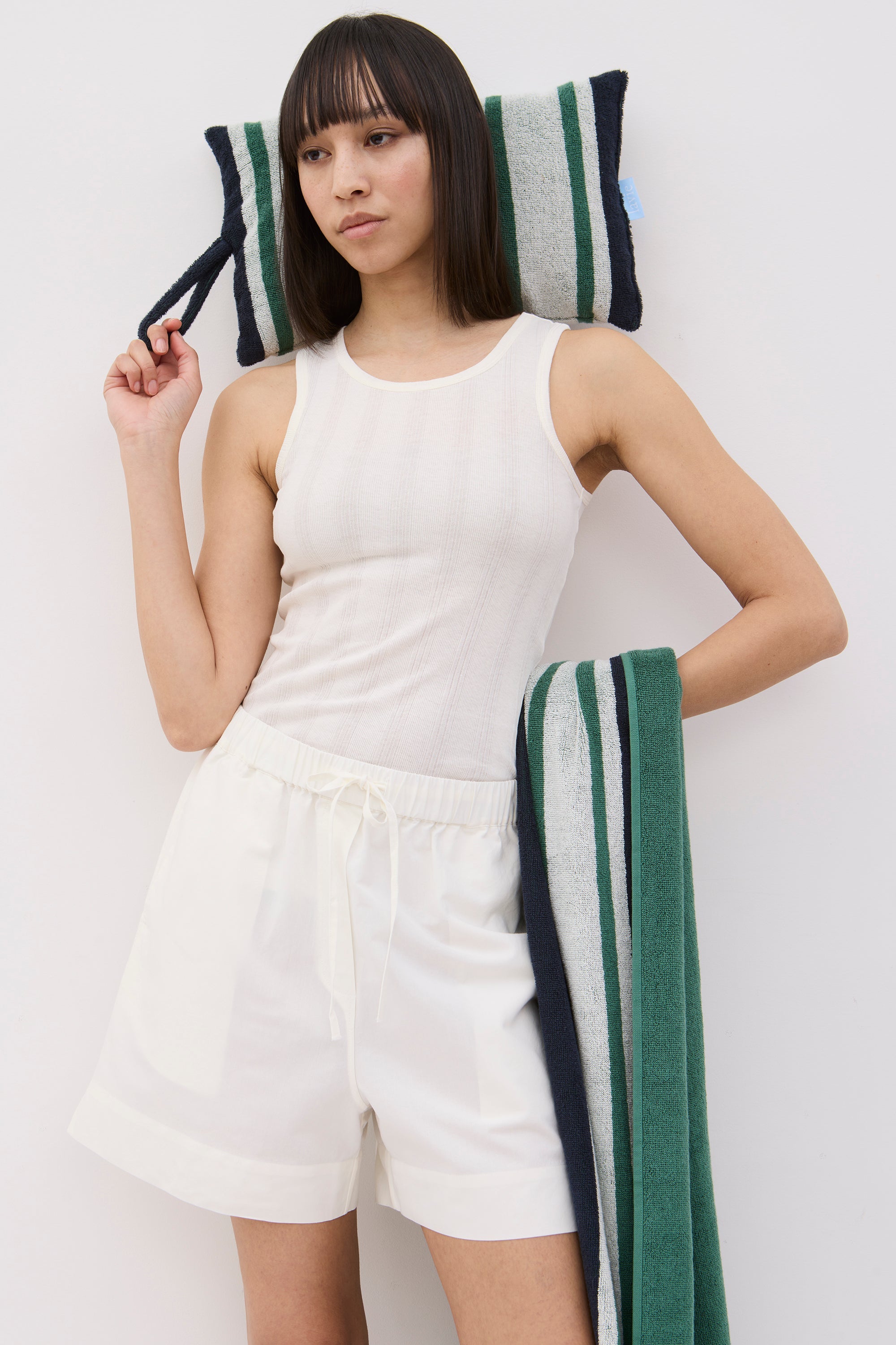 Strandtuch und -kissen Set Ada indigo/jade/undyed