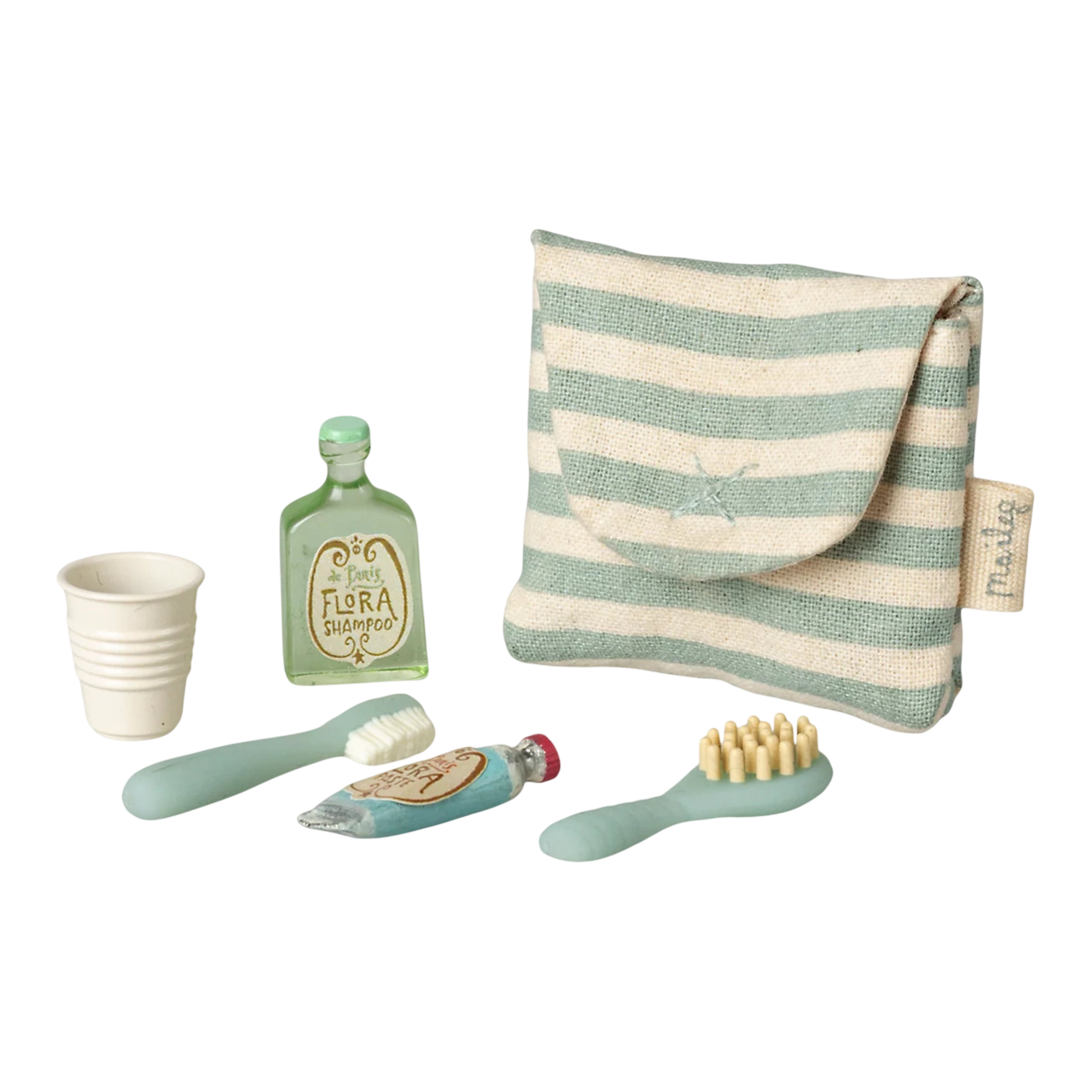 Maileg Zahnbürsten-Set in Tasche Maus Blau gestreift