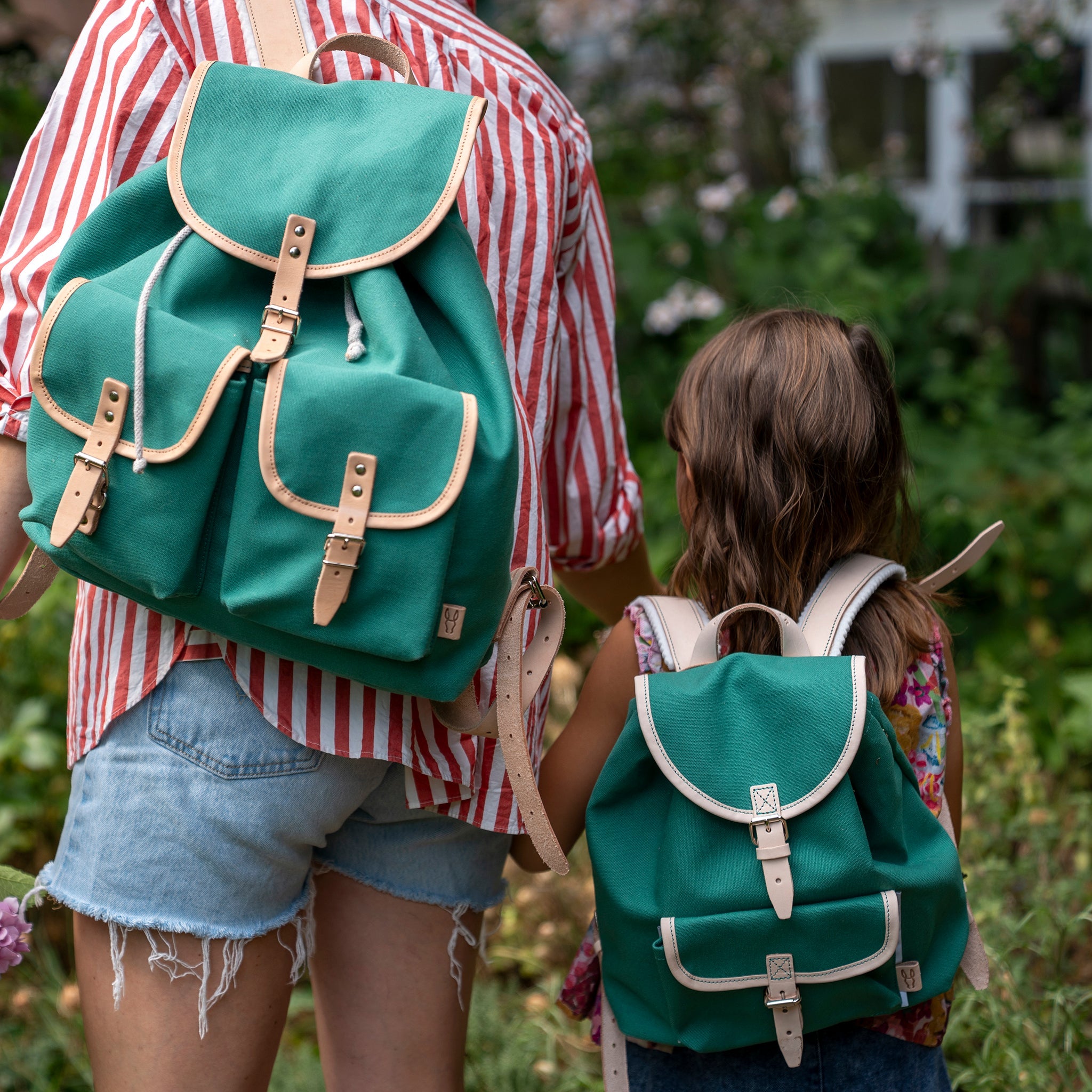 Children's backpack Georgie emerald / leather nature