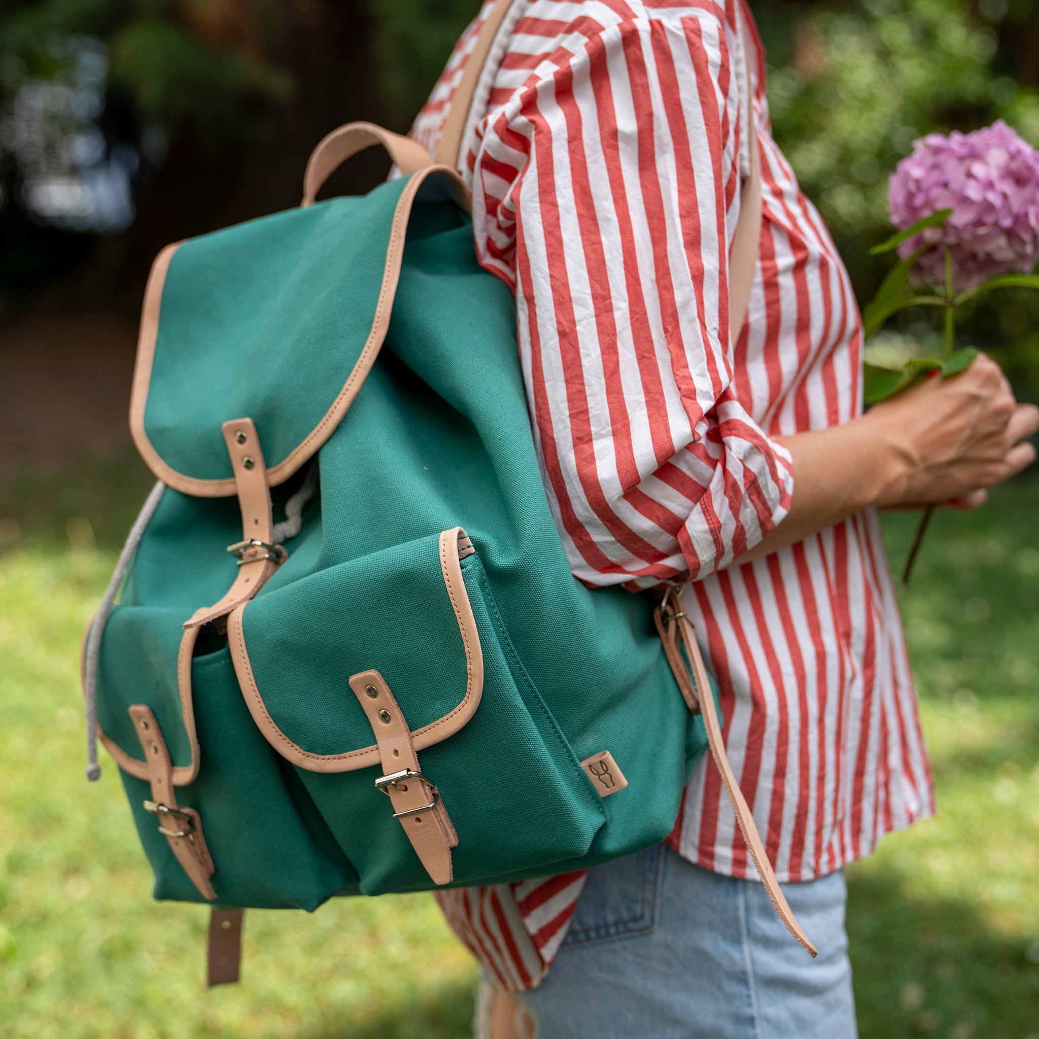 Georg emerald / leather nature backpack