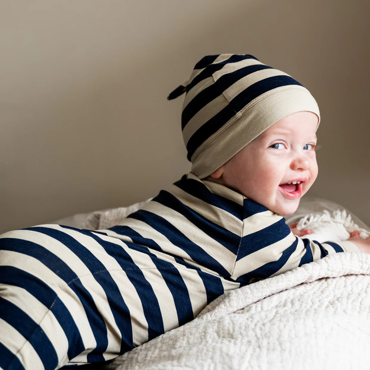 Baby set overall and cap UV protection Navy Stripe
