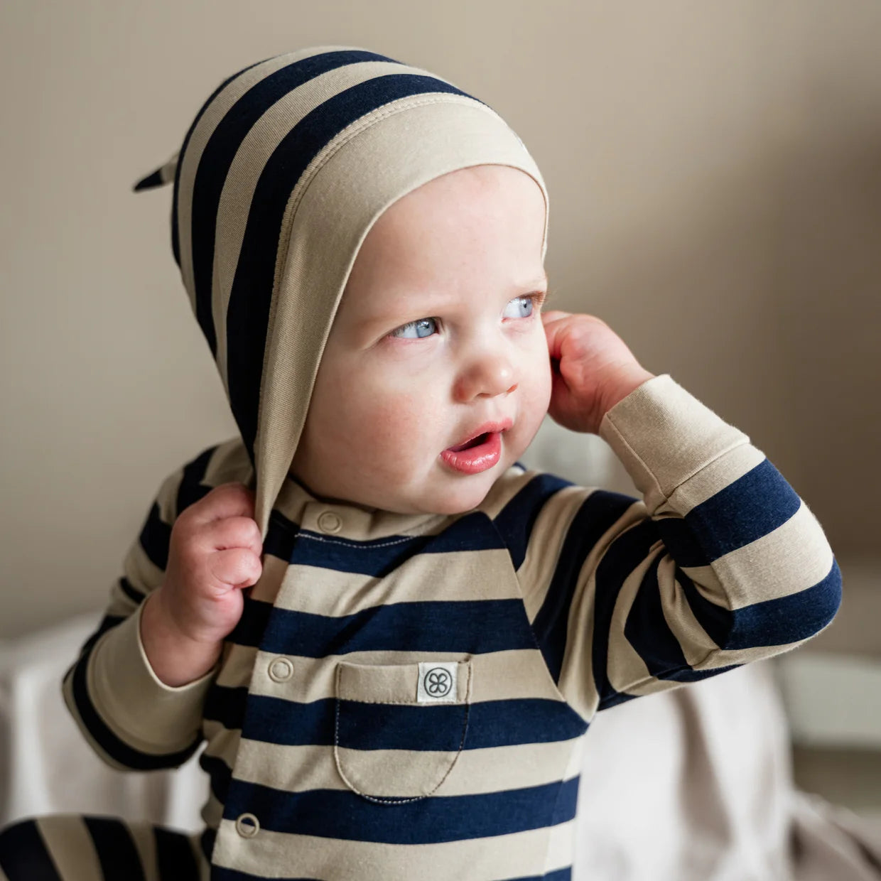 Baby set overall and cap UV protection Navy Stripe