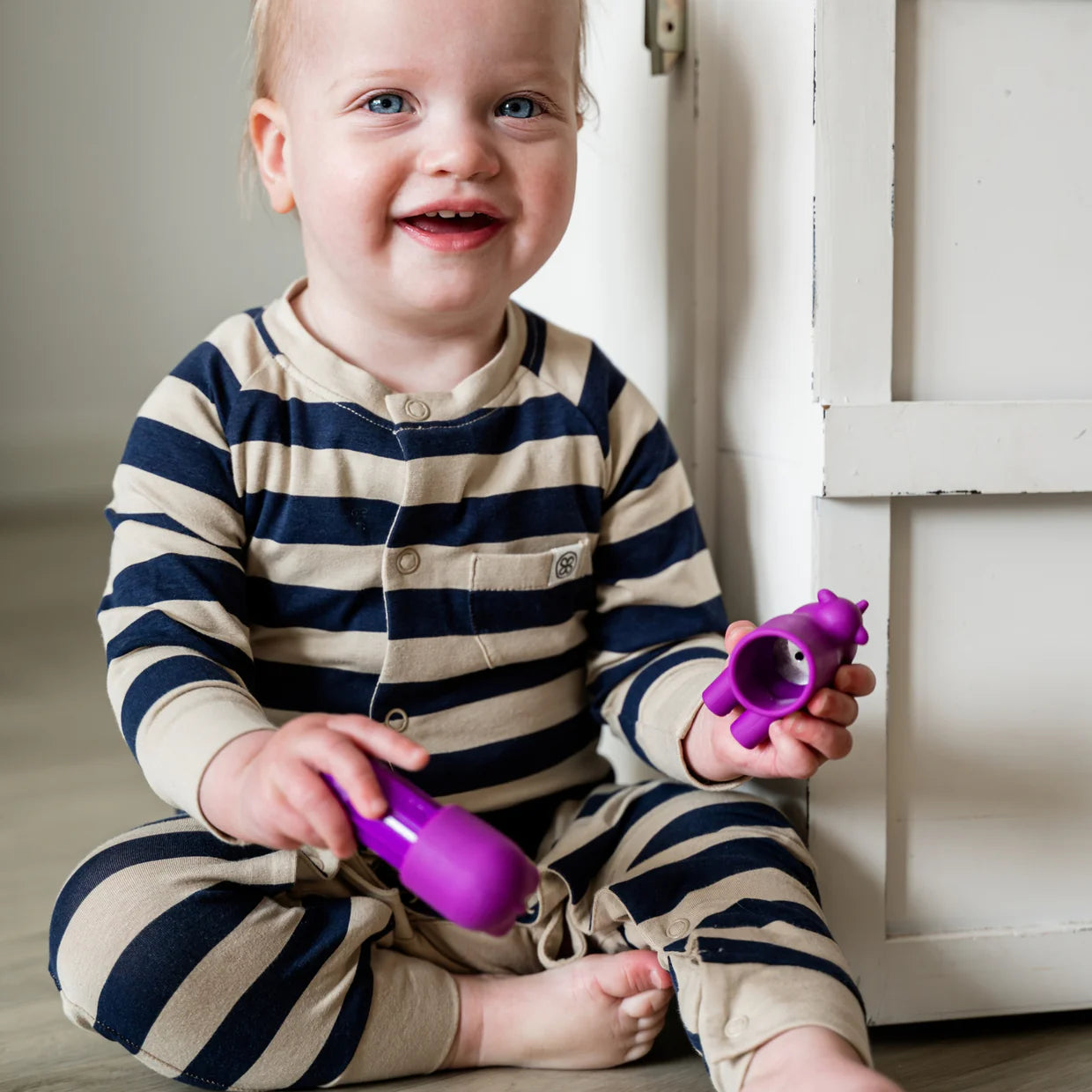 Baby set overall and cap UV protection Navy Stripe