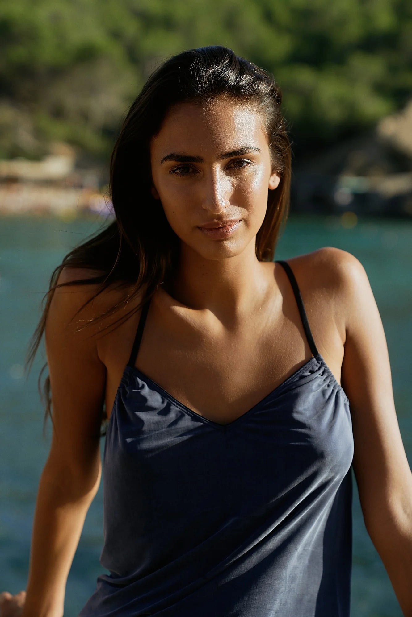 Cupro Strap Top midnight blue
