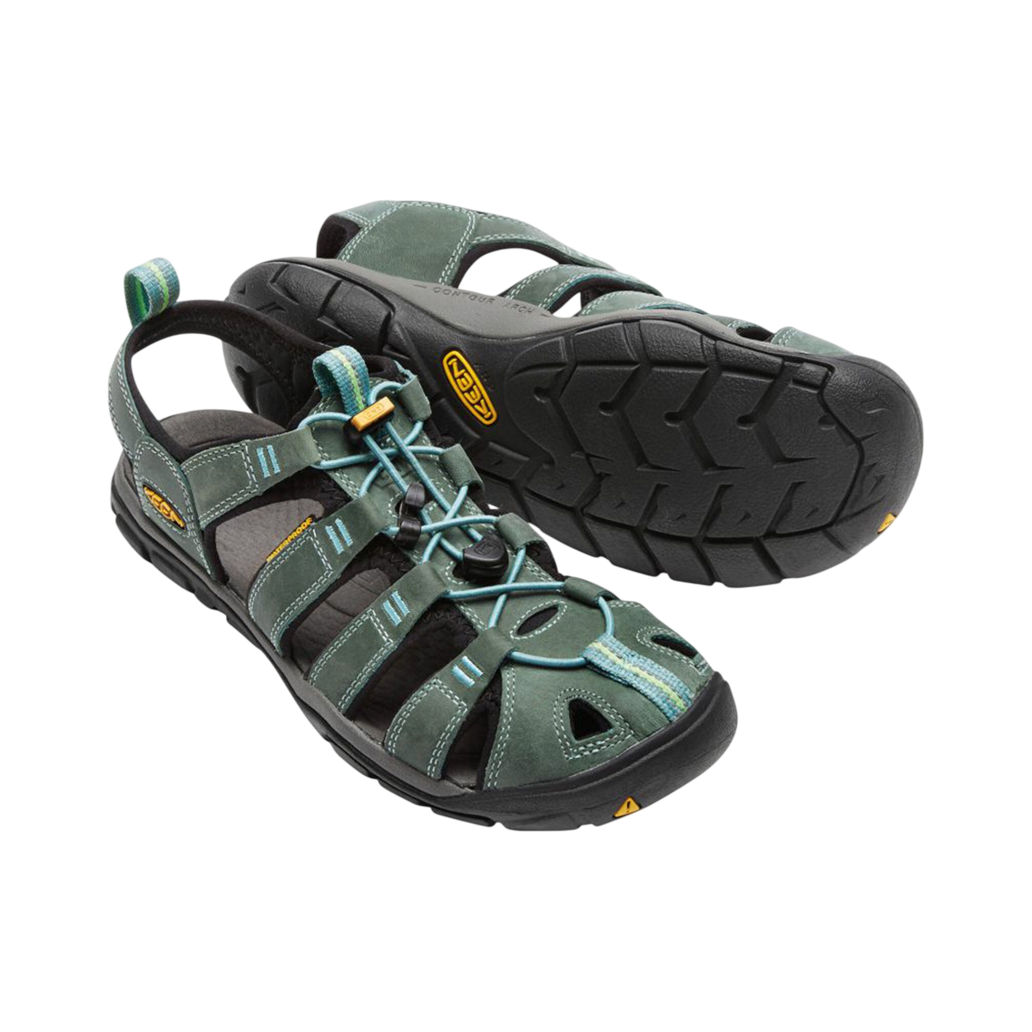 Sandals W Clearwater CNX Leather, Mineral Blue/Yellow