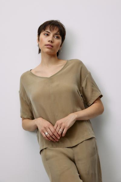 Top réversible en cupro tissé, couleur coriandre