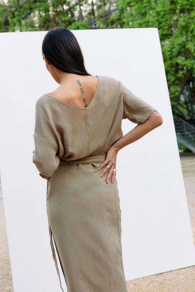 Top réversible en cupro tissé, couleur coriandre