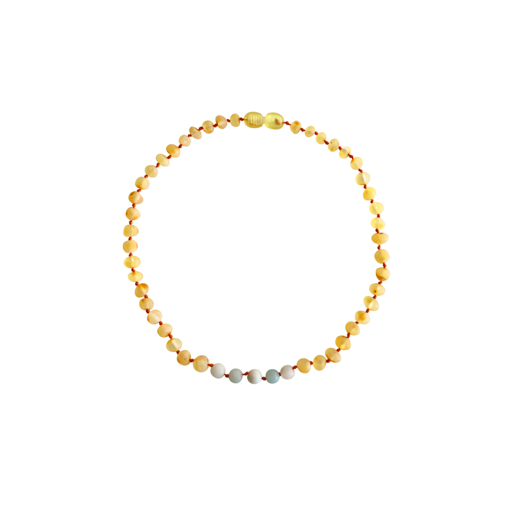 Collier pour bébé en ambre, citron et amazonite bleue