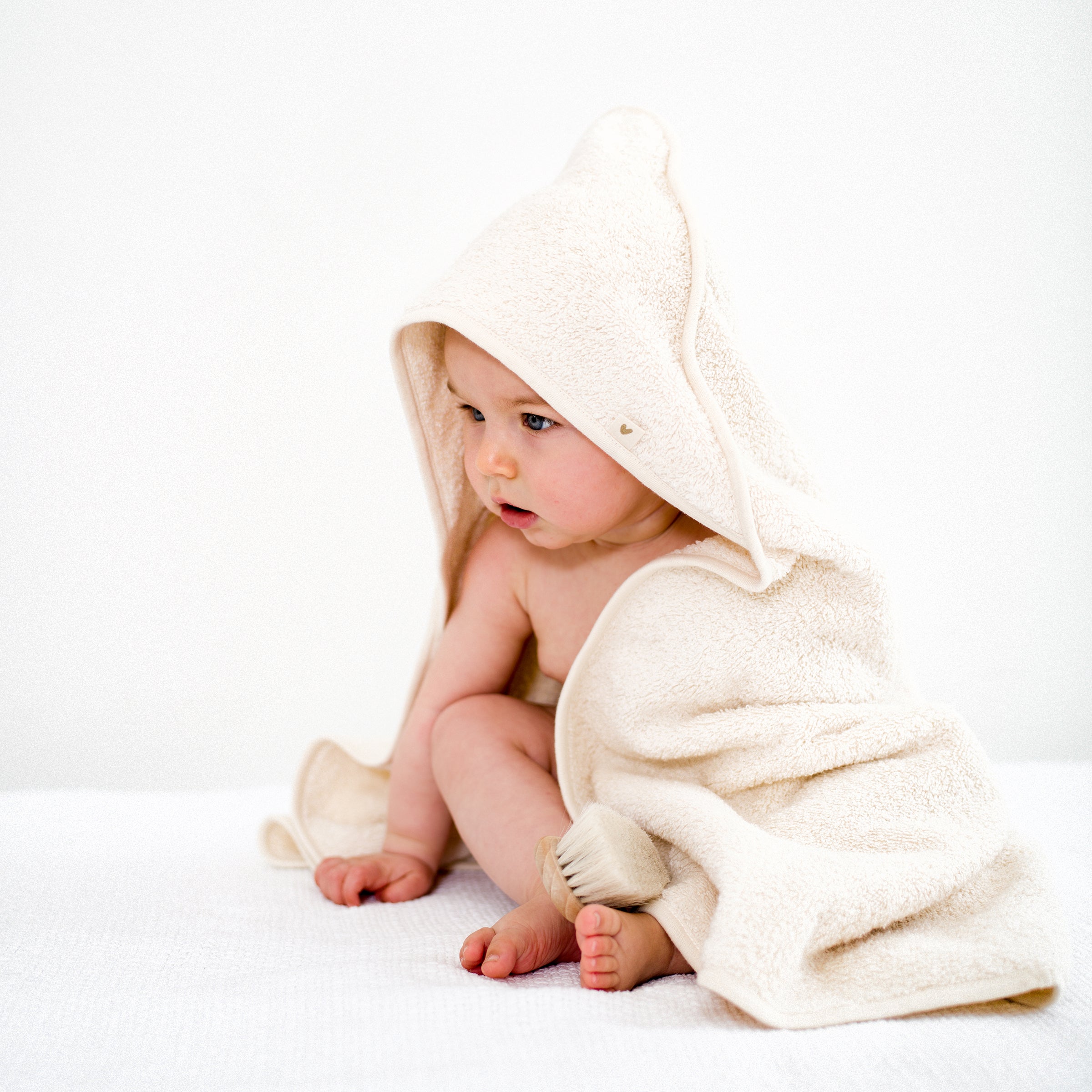 Serviette de bain à capuche pour bébé, couleur vanille