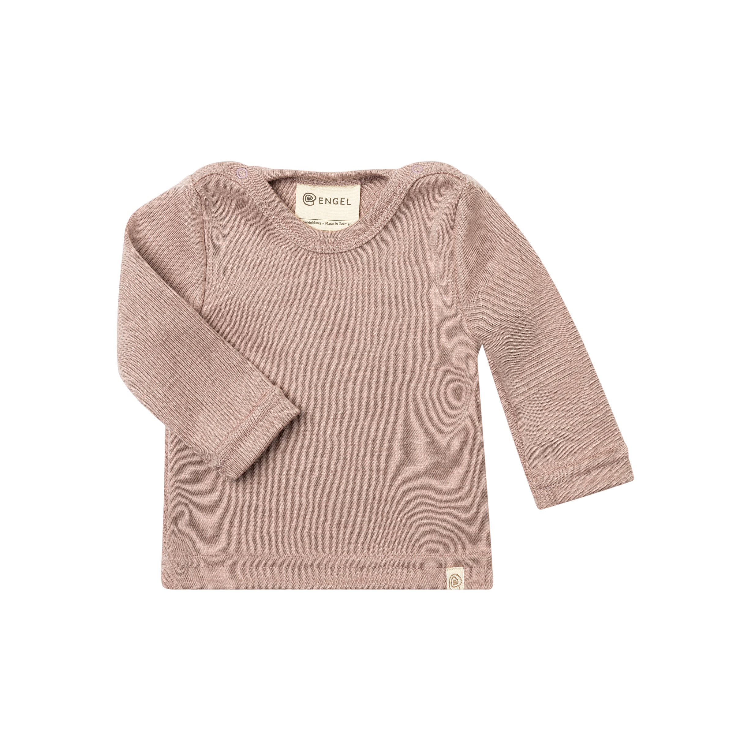 T-shirt à manches longues pour bébé en laine mérinos et soie, couleur rose poudré