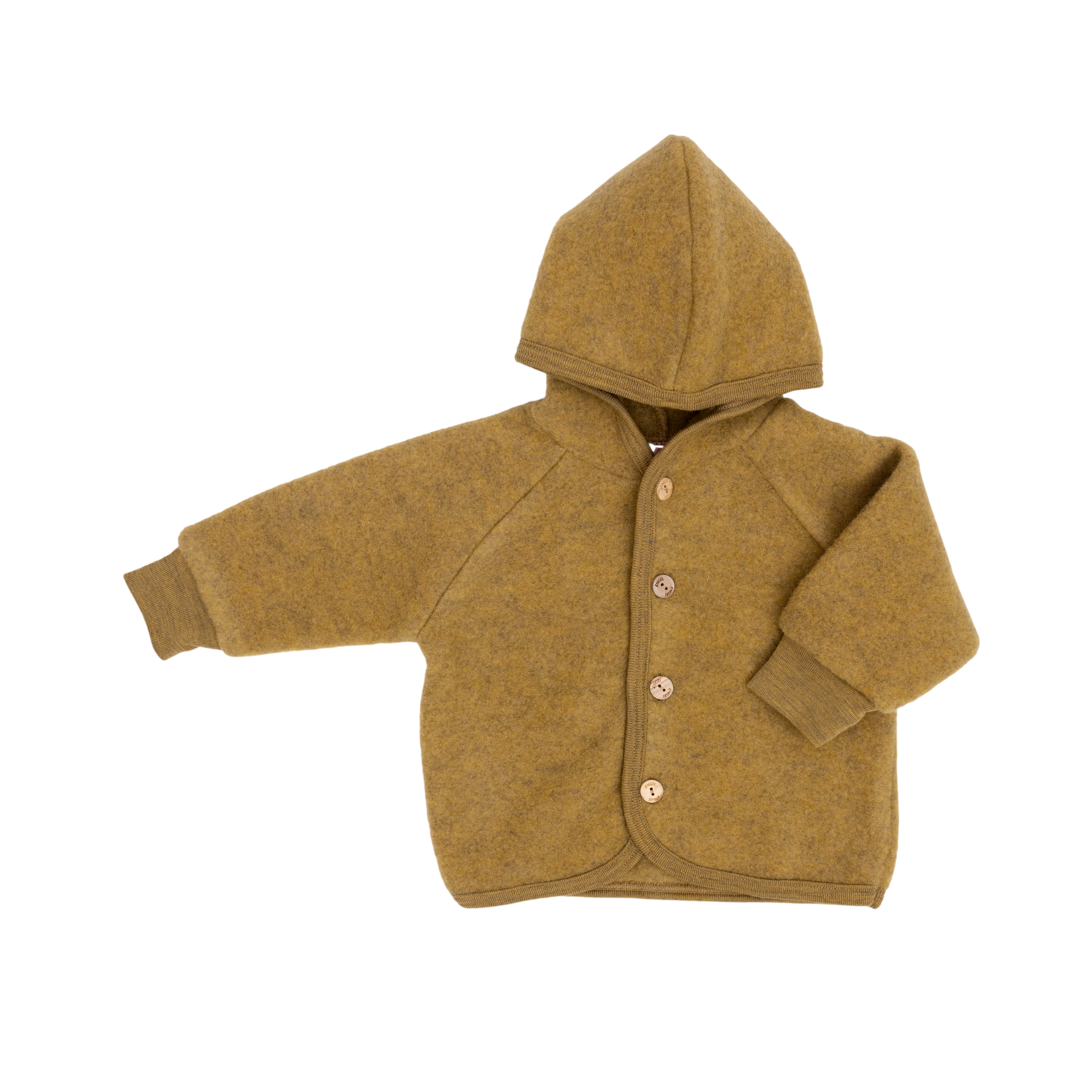 Veste à capuche en laine vierge, coloris safran chiné