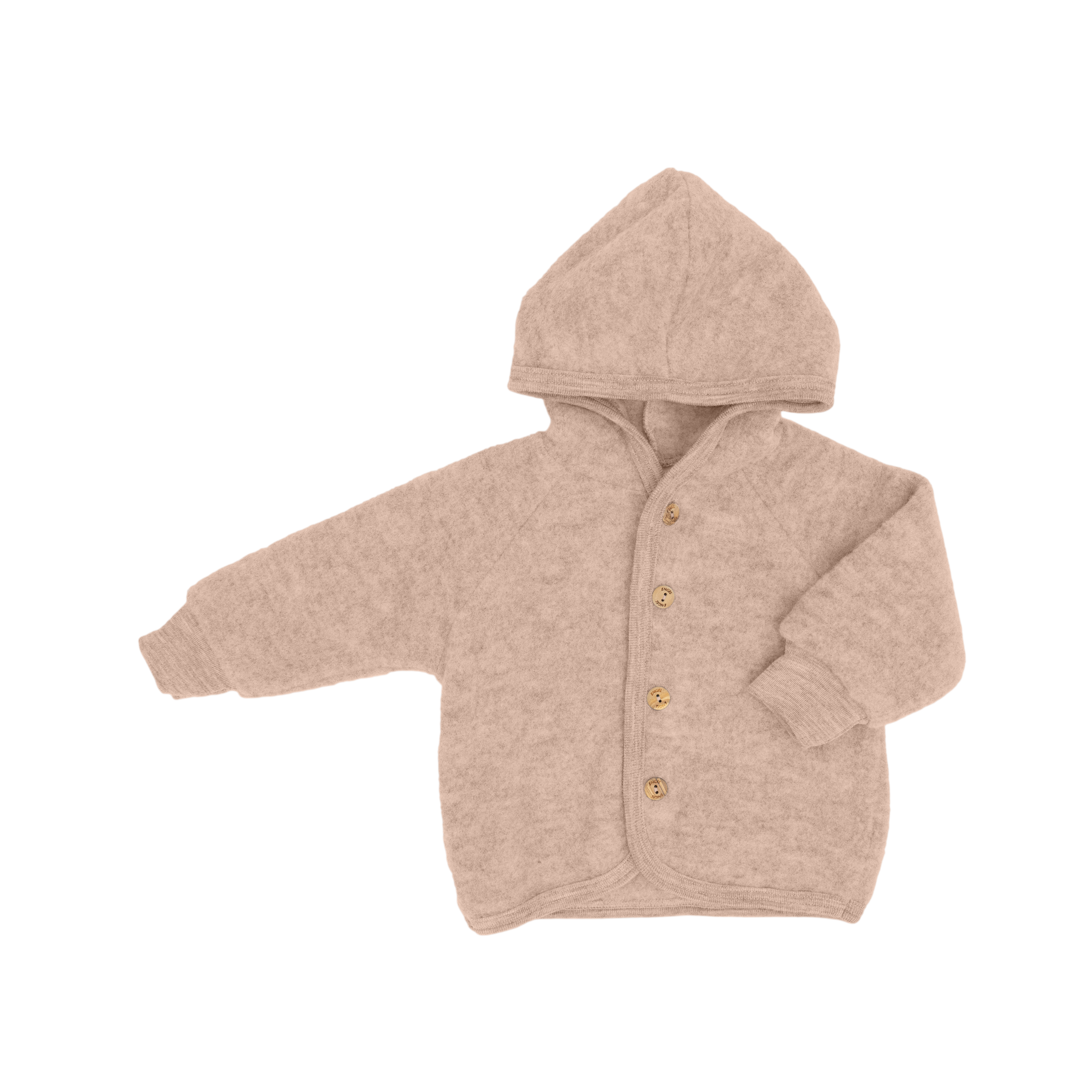 Veste à capuche  en laine vierge, couleur sable chiné