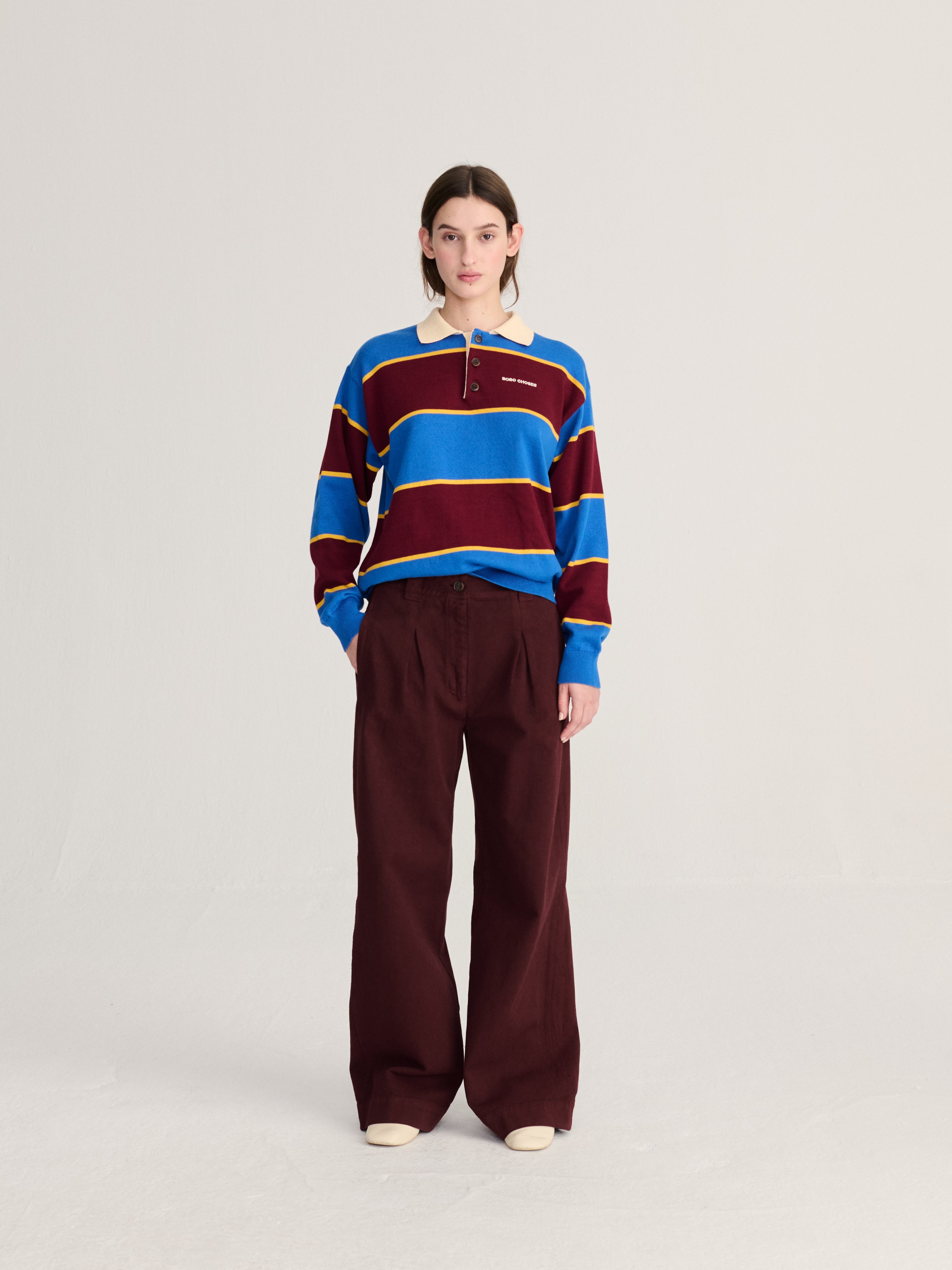 Polo-sweat bleu pour adulte /  Polo-sweat rayé en coton bleu pour adulte