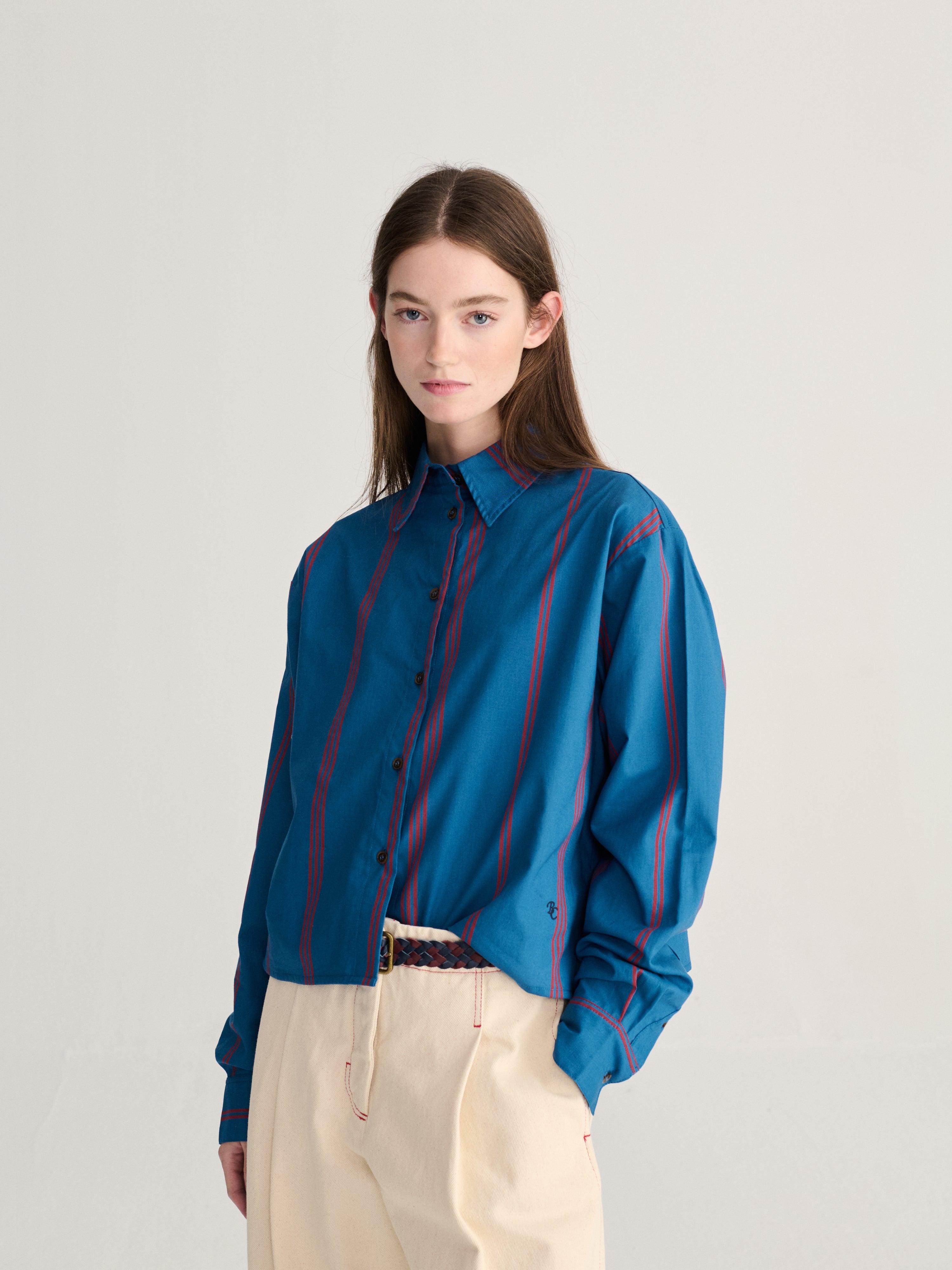 Adult All-Over Poplin T-Shirt, Prussian Blue / Adult All-Over Poplin Shirt with Triple Stripes, Prussian Blue