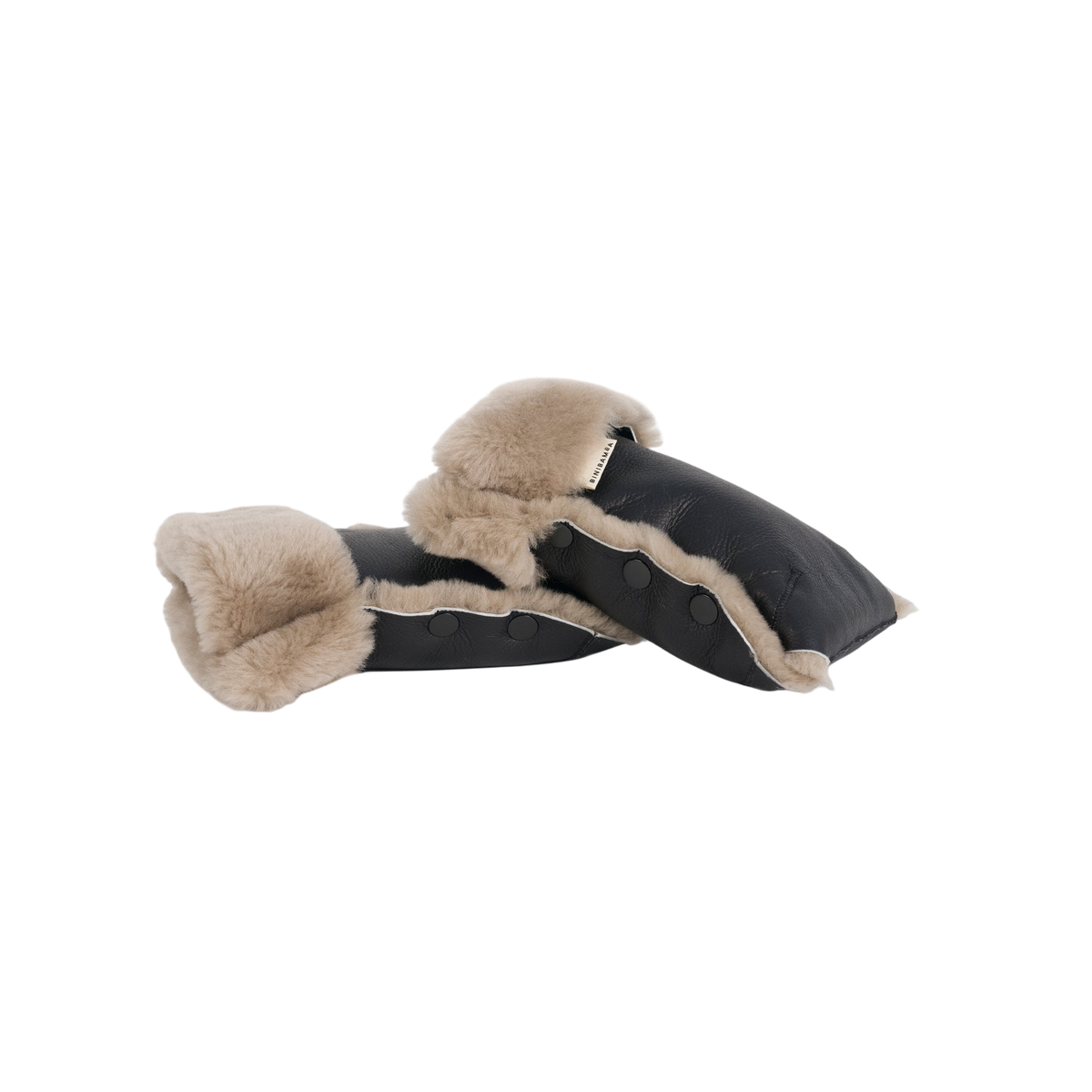 Binibamba Stroller Mittens, Sheepskin, Noir + Toast