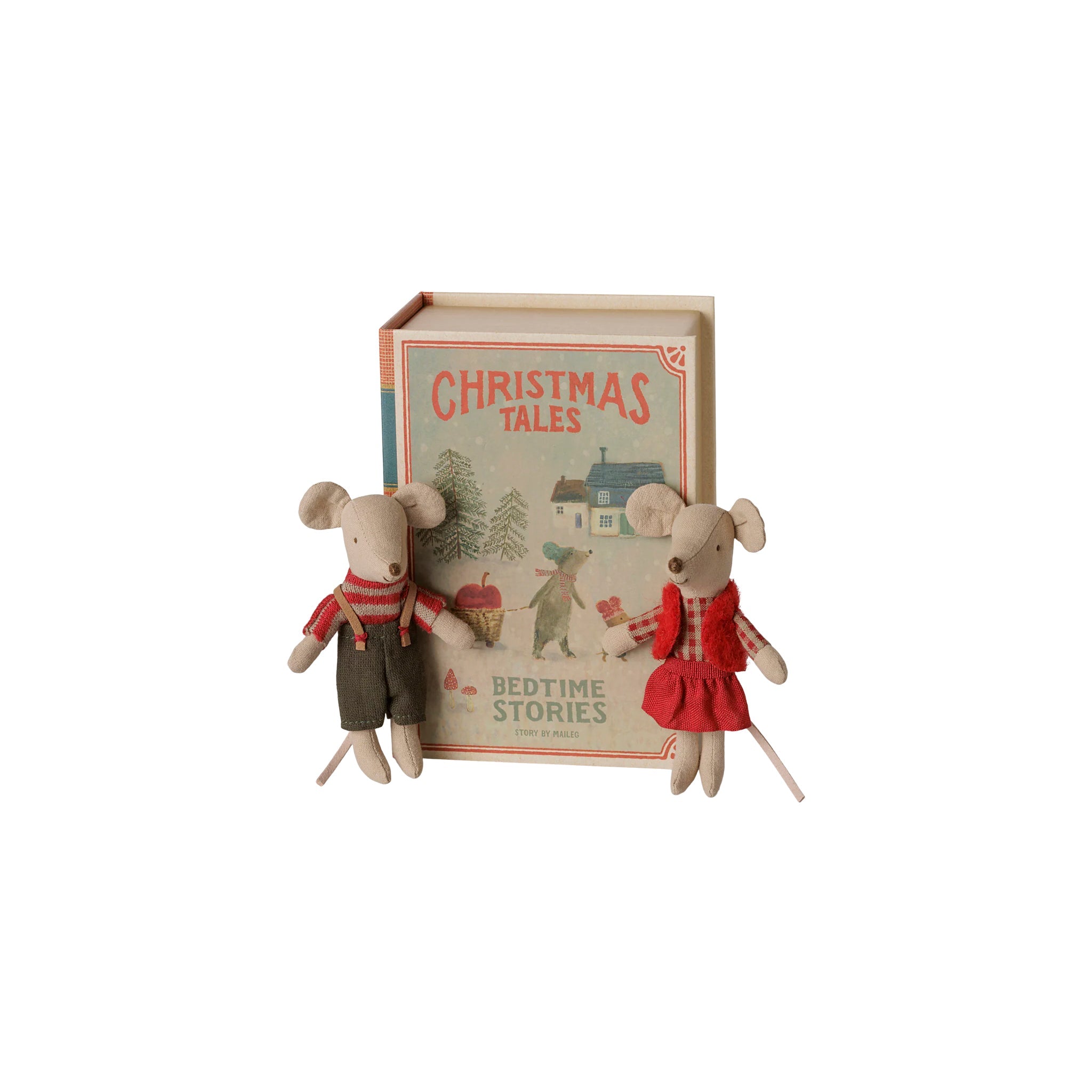 Maileg Souris jumelles de Noël : la petite sœur et le petit frère dans le livre