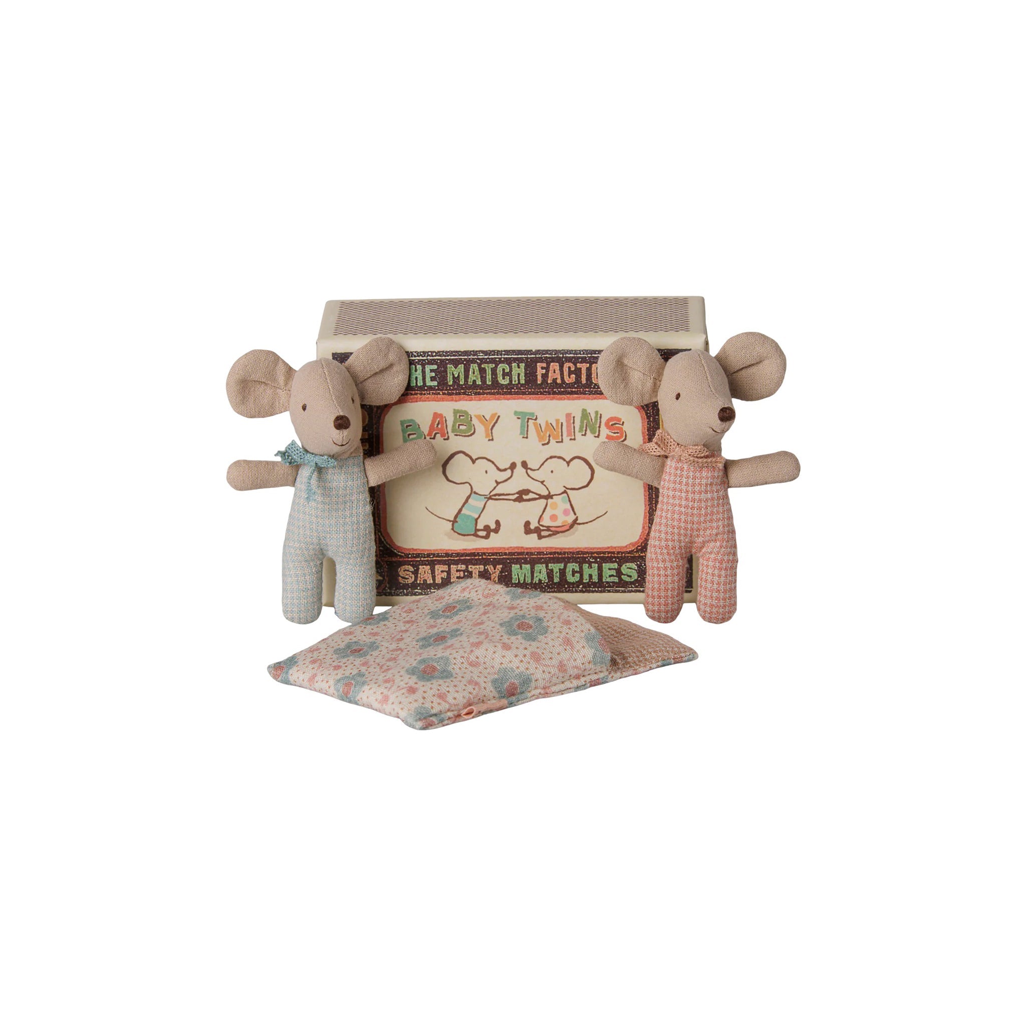 Maileg Twin Baby Mice in a Checkered Matchbox
