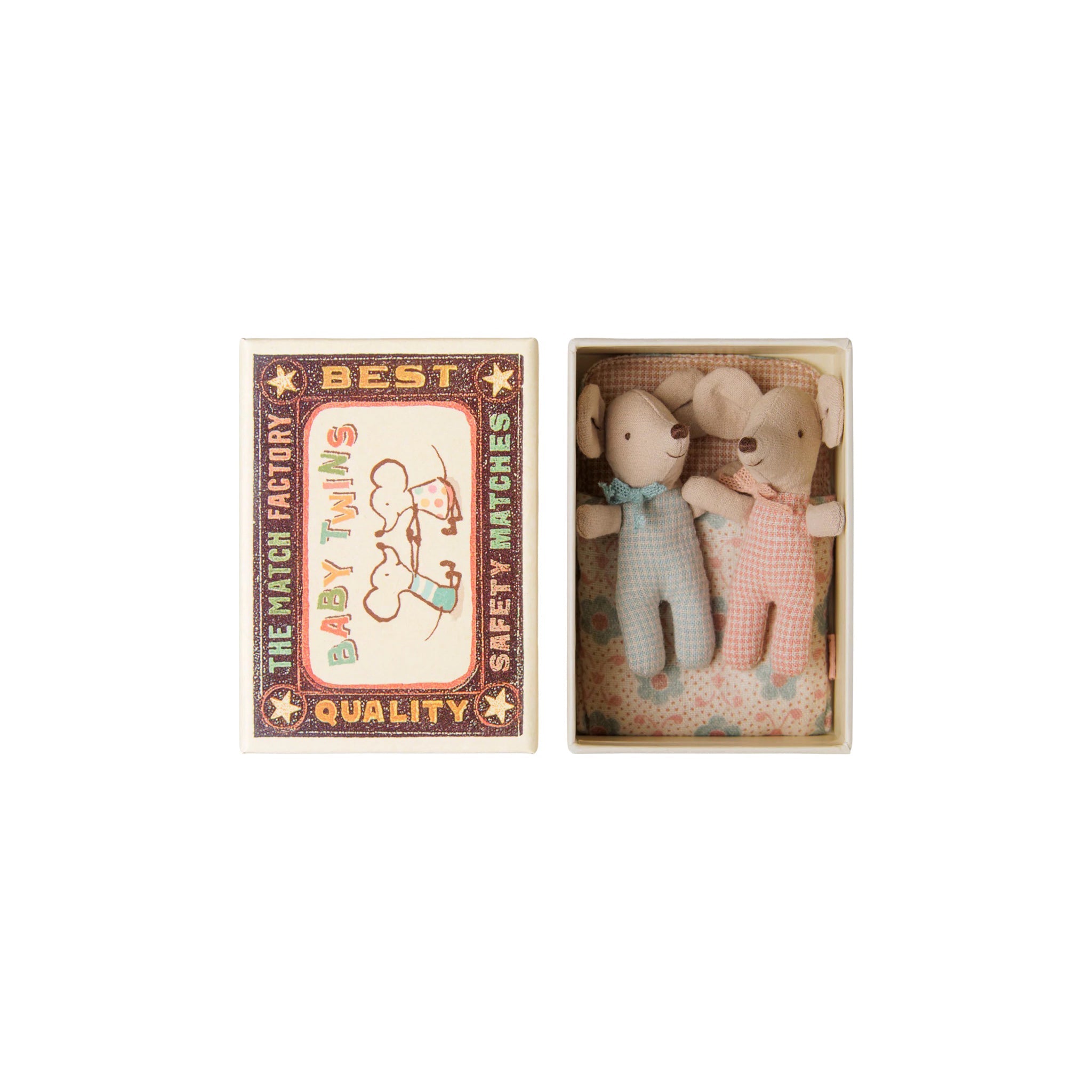Maileg Twin Baby Mice in a Checkered Matchbox