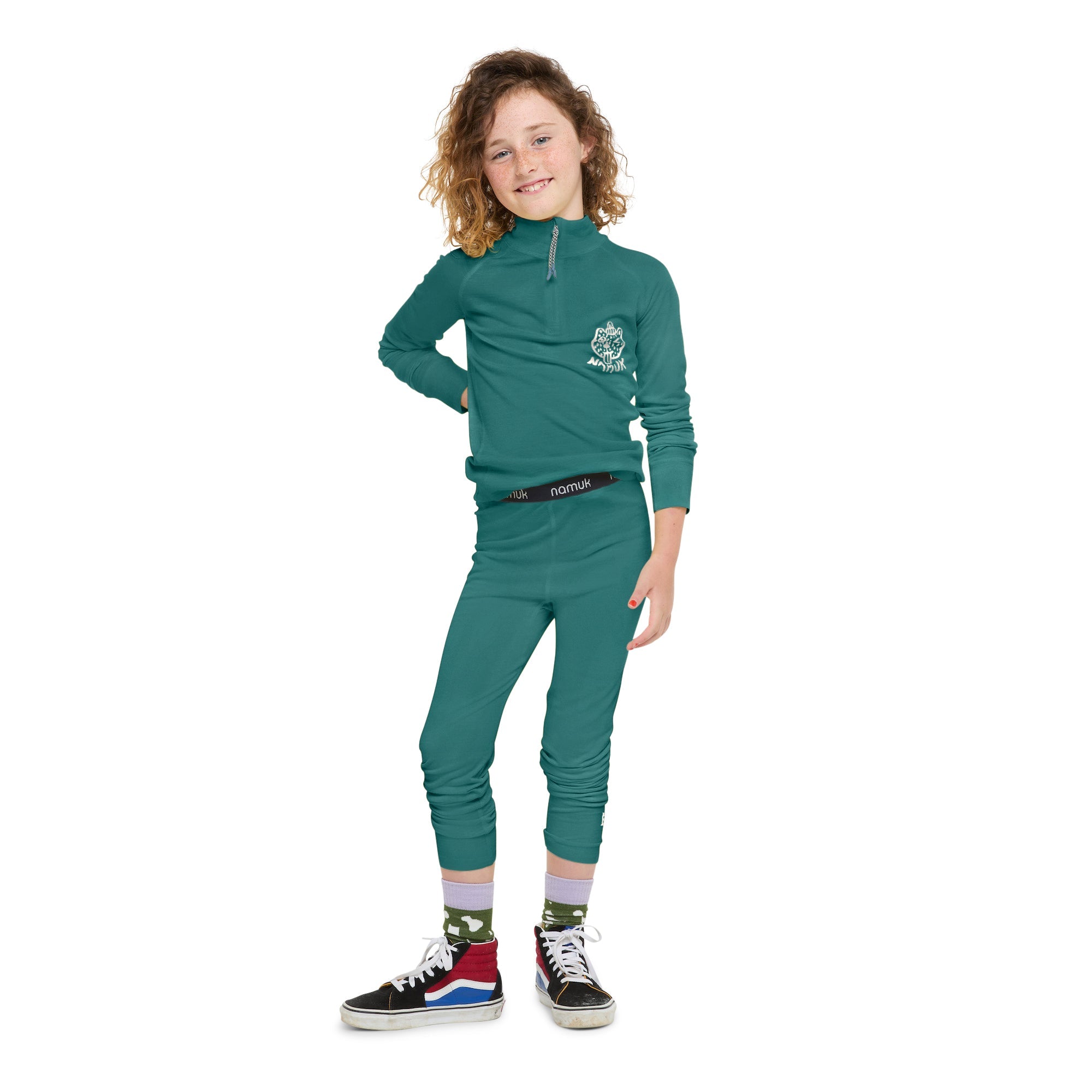 T-shirt à manches longues Honu Merino Half-Zip Rascal vert jade
