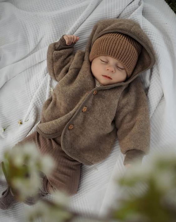 Veste à capuche en laine vierge, mélange couleur noyer