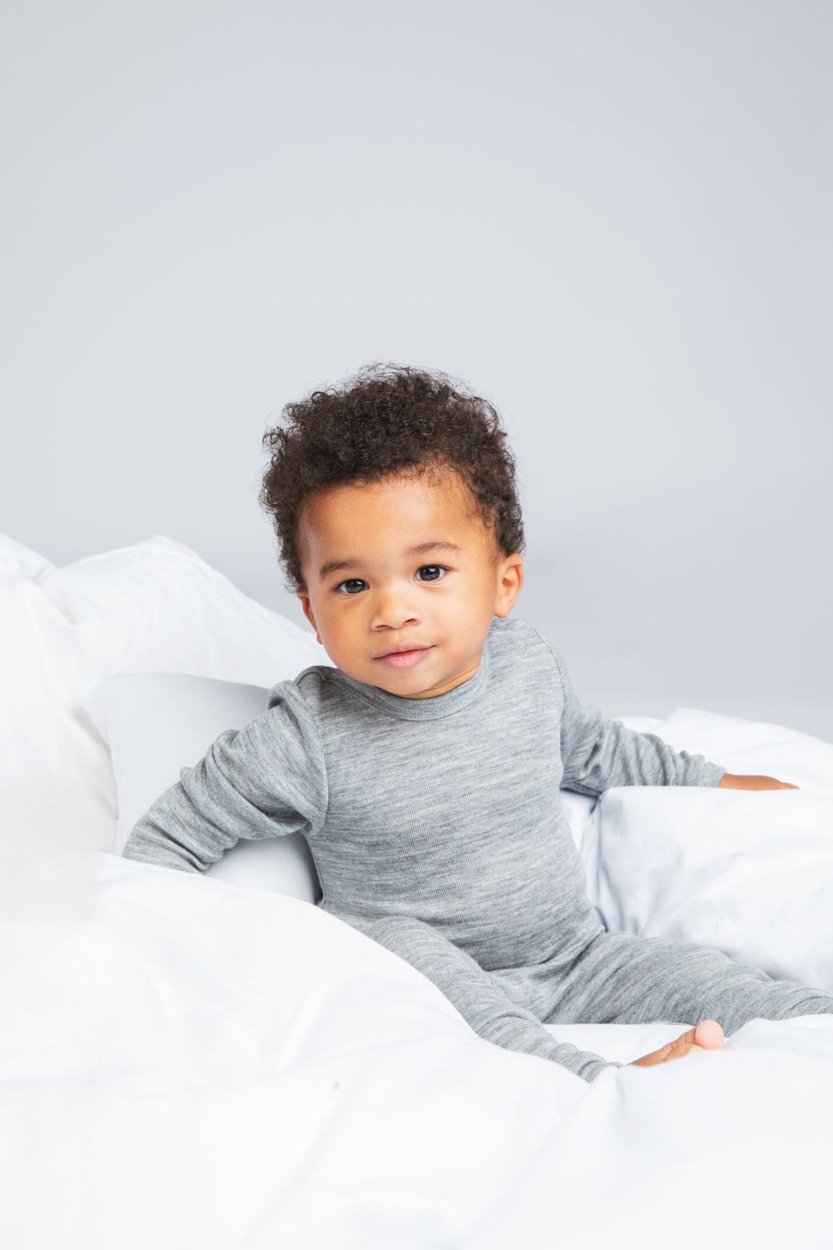 Engel Baby Romper, Merino Wool + Silk, Light Gray Melange