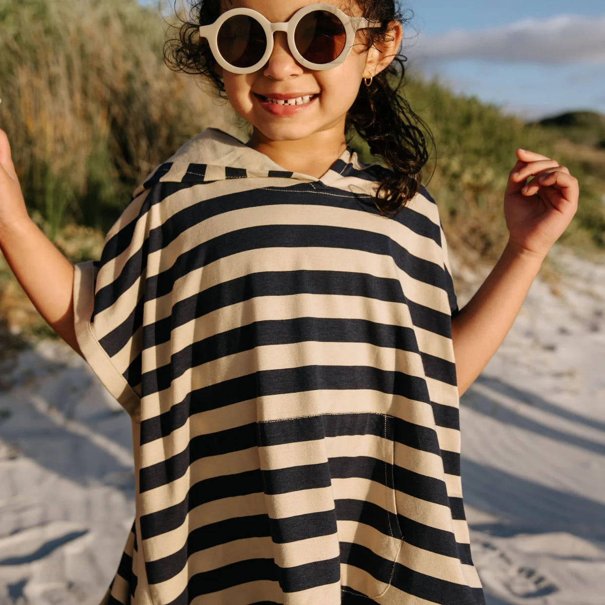 UV Poncho Navy/Sandy Stripe