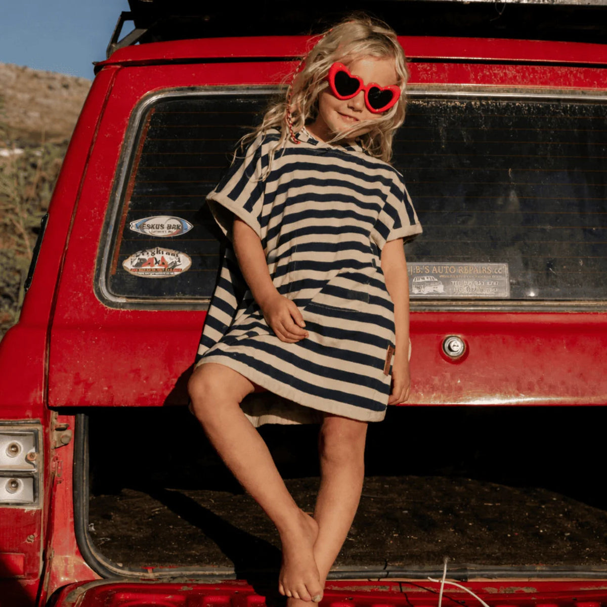 UV Poncho Navy/Sandy Stripe