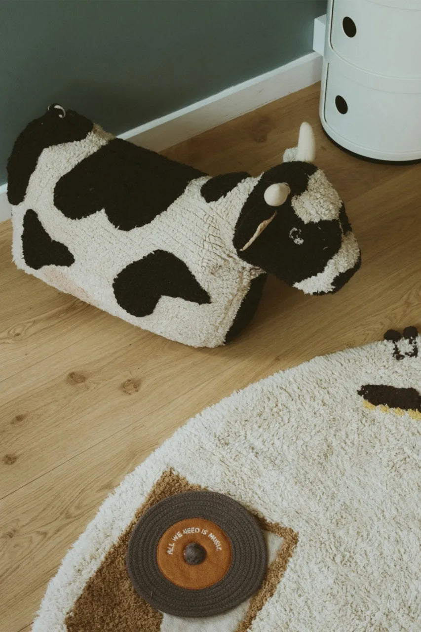 Cow Pouf - Natural, Black