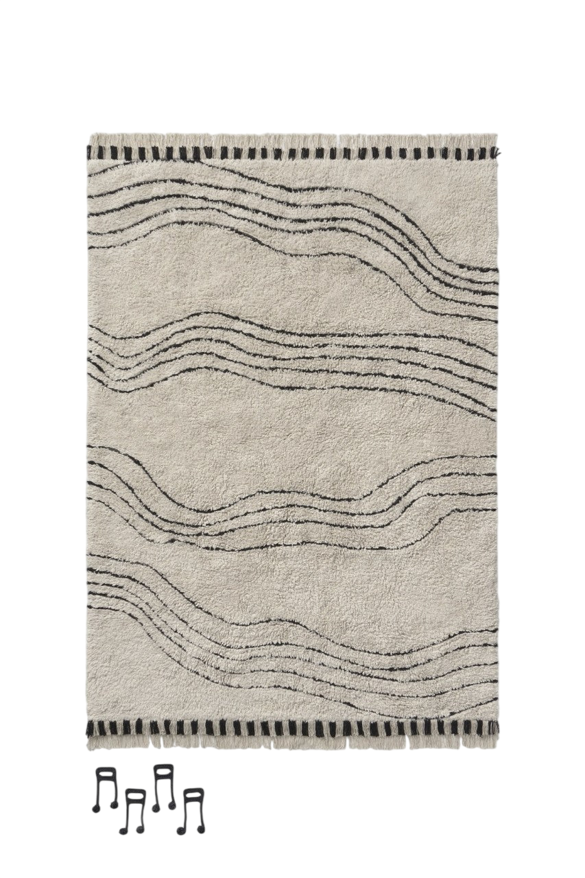 Waschbarer Spielteppich Musiknoten - Natural, Black