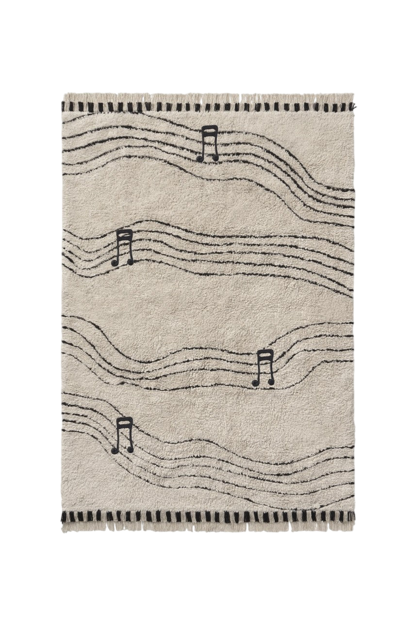 Washable Play Mat with Musical Notes - Natural, Black