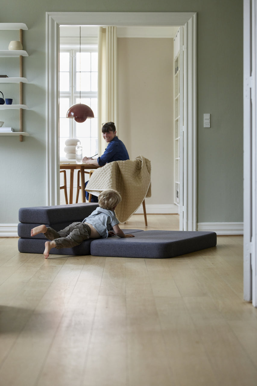 Single Fold-Out Sofa, Blue-Gray/Gray