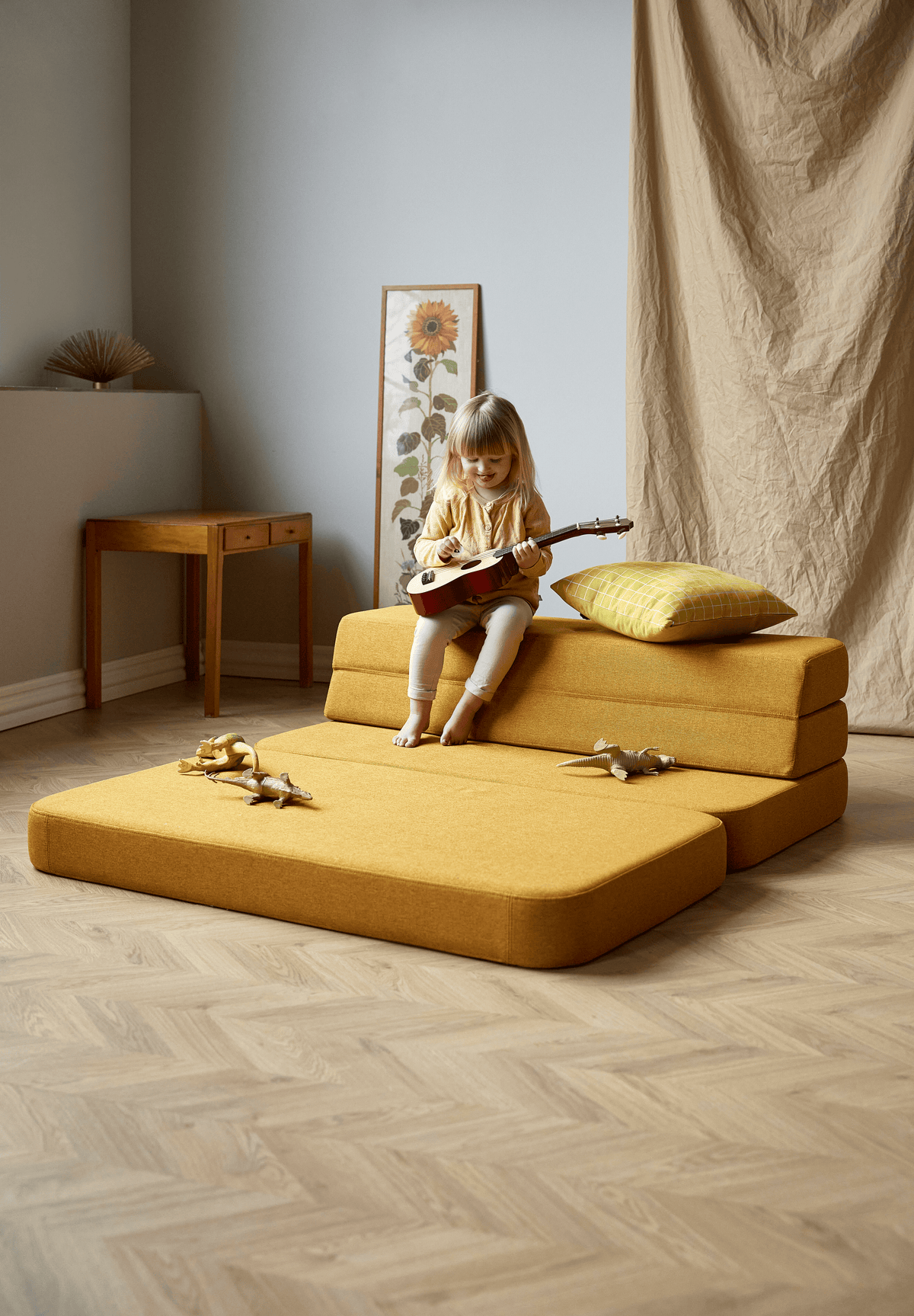 Mustard Yellow Fold-Out Sofa