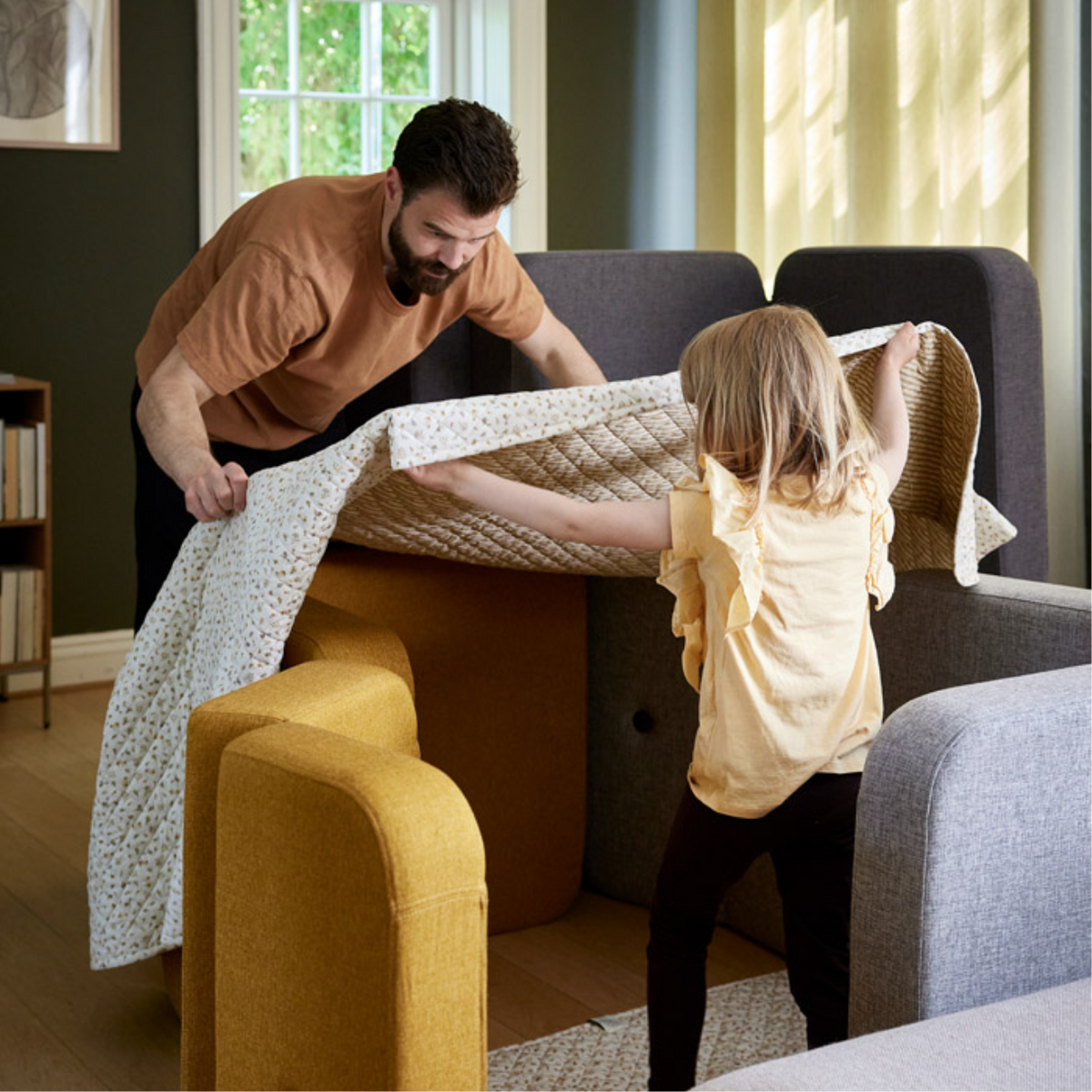 Single Mustard Yellow Fold-Out Sofa