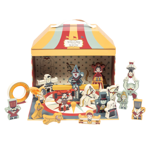 Ensemble de figurines en bois de cirque vintage