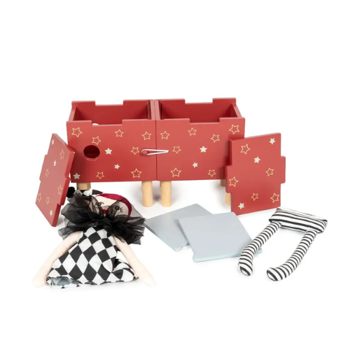 Vintage Circus Illusionsbox mit Plüschpuppe