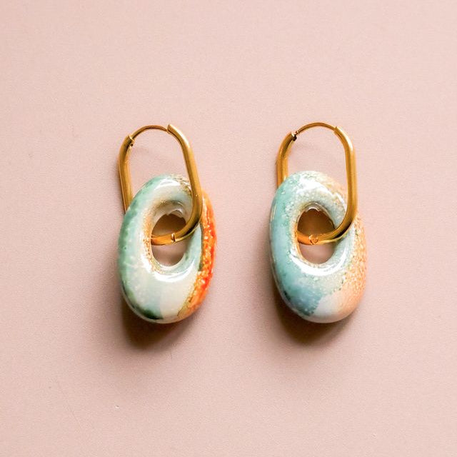 Hoop céramique Drop Saturne orange vert or