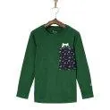 Pocket Longsleeve Tim "Birdday Party" Merino Mountain Green, True Navy - Brightly colored but also simple long-sleeved shirts in Scandinavian designs for the cooler days | Stadtlandkind