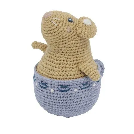 Crochet stand-up manikin, Buttercup the mouse, golden hour yellow - Sebra