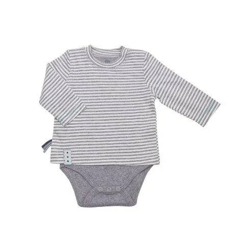 Baby Long Sleeve Shirt Romper Grey Melange Striped - OrganicEra