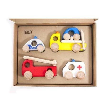 Emergency Cars Set Assort red, yellow, blue, silver, white - BAJO