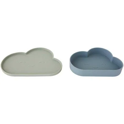 Kindergeschirrset Cloe Wolken 2-teilig, Minze/Blaugrau - OYOY