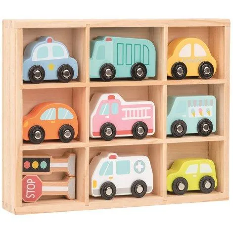 Spielba Set de véhicules dans une boîte en bois - Spielba