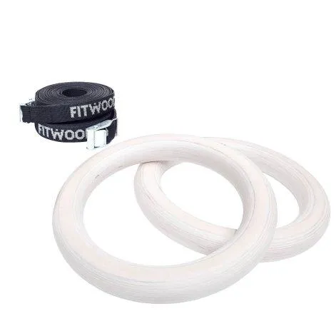 Gym Rings Kids White Waxed - Black Ribbons - Fitwood