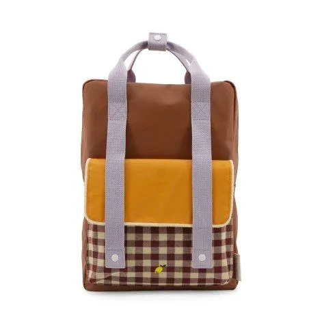 Backpack large Gingham Chocolate Sundae + Daisy Yellow + Mauve Lilac - Sticky Lemon