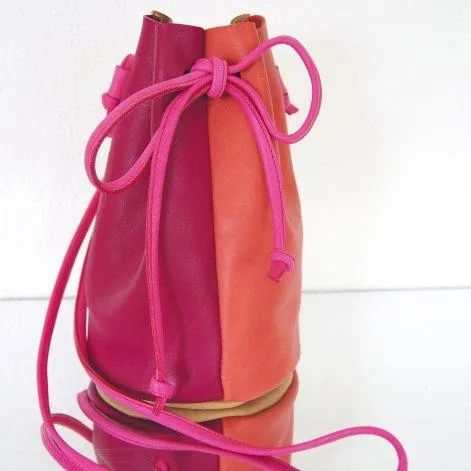 Mini Bucket Bag Color Block Red Pink Beige - Petit Mai