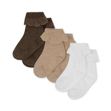 3 pack ruffle socks Optic White/Sand/Brown - Konges Sløjd